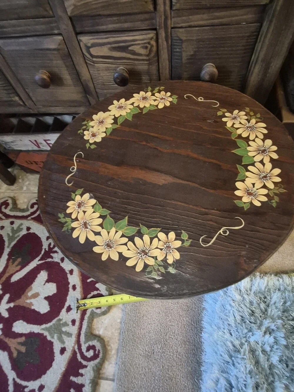 Hand-Painted Brown Floral Accent Hamper